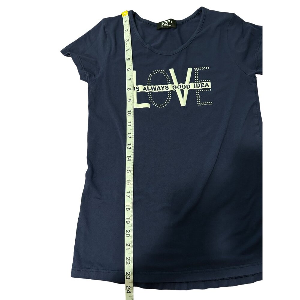SoFi Italian Couture Women's Top "Love Is Always A Good Idea" Navy Blue Size S - Picture 5 of 6